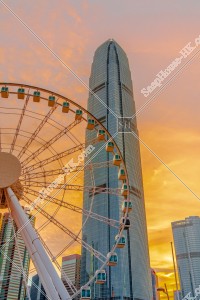 View of The Hong Kong Observation Wheel and ifc2 at sunset time, Central, No.2