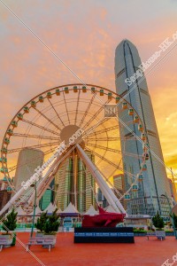 View of The Hong Kong Observation Wheel and ifc2 at sunset time, Central, No.3