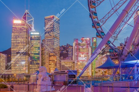 The Hong Kong Observation Wheel and high-rise buildings at Central after sunset, No.2