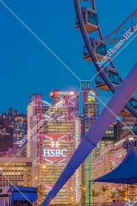 The Hong Kong Observation Wheel and high-rise buildings at Central after sunset, No.3