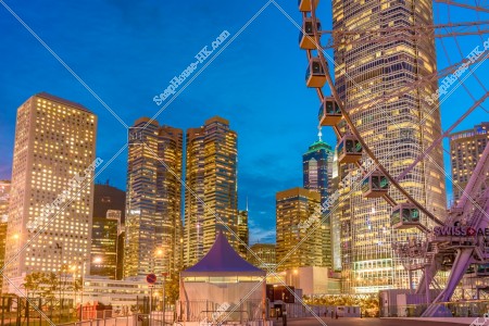 The Hong Kong Observation Wheel and high-rise buildings at Central after sunset, No.4