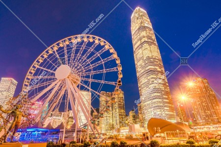 View of The Hong Kong Observation Wheel and ifc2 at night, Central, No.1