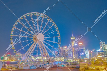 The Hong Kong Observation Wheel and high-rise buildings at night, Wan Chai, No.1