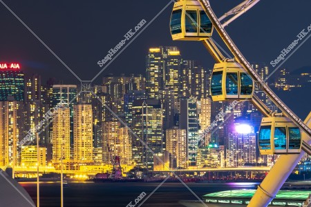 The Hong Kong Observation Wheel and buildings at night