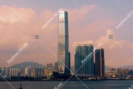 View of high-rise buildings at West Kowloon in sunset time, No.1