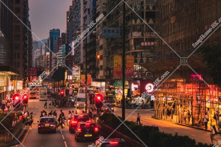 Street view of Nathan Road at Jordan in the evening, No.1
