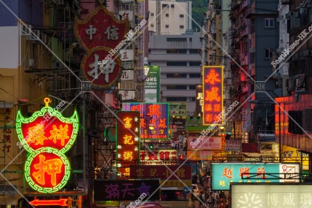 View of signboards at Mong Kok after sunset, No.2