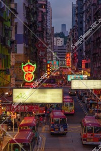 View of signboards and Minibuses at Mong Kok after sunset, No.3
