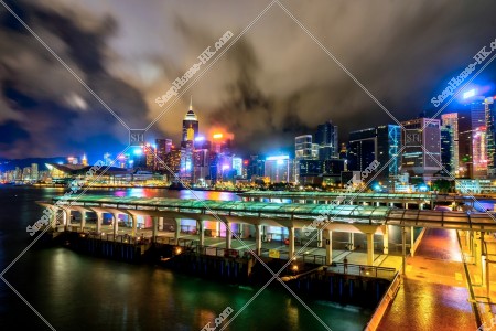 Night view of Central Ferry Piers and Wan Chai high-rise buildings, No.1