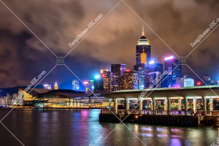 Night view of Central Ferry Piers and Wan Chai high-rise buildings, No.2