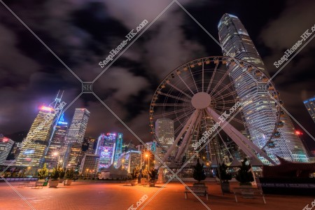 Night view of The Hong Kong Observation Wheel and high-rise buildings at Central, No.5