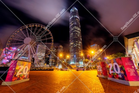 View of The Hong Kong Observation Wheel and ifc2 at night, Central, No.4