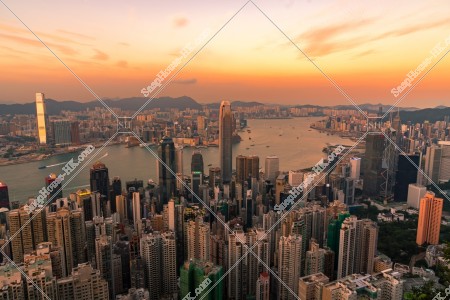 Skyline Hong Kong city in sunset time, view from The Peak, No.4