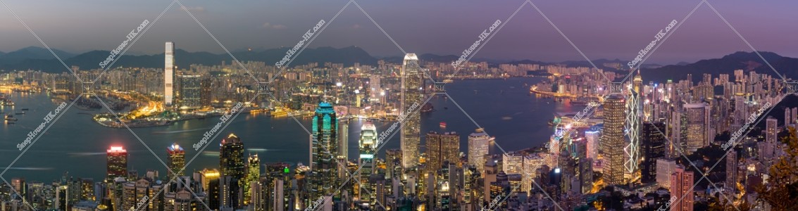 Panoramatic Skyline cityscape of Hong Kong at night, view from The Peak, No.1