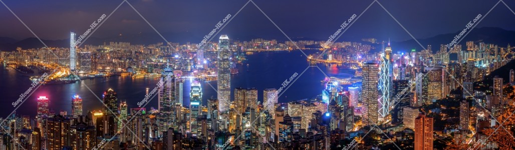 Panoramatic Skyline cityscape of Hong Kong at night, view from The Peak, No.2
