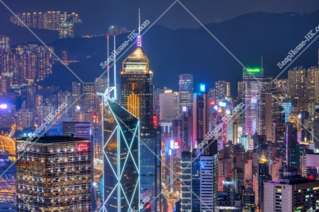 Night cityscape of Hong Kong Island, view from The Peak, No.4