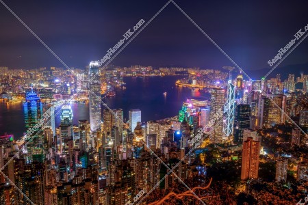 Skyline cityscape of Hong Kong at night, view from The Peak, No.9