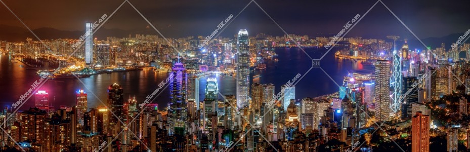 Panoramatic Skyline cityscape of Hong Kong at night, view from The Peak, No.3