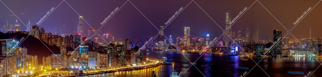 Panoramatic view of Hong Kong Island and Kowloon Peninsula at night, No.1