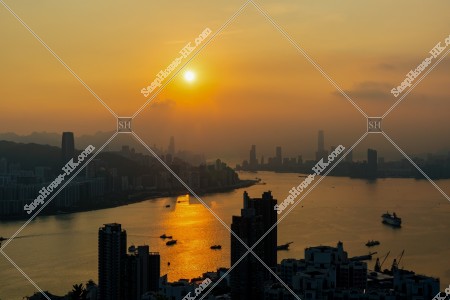 View of Hong Kong Island and Kowloon Peninsula at sunset time, No.5