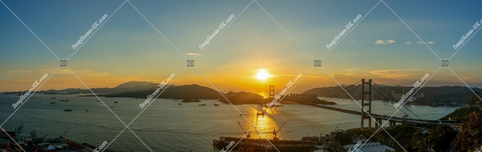 Panoramatic view of Tsing Ma Bridge with sunset, No.1