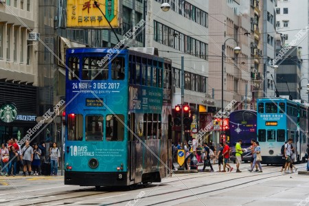 Hong Kong Tramway traveling through Des Voeux Road Central at Sheung Wan, No.3