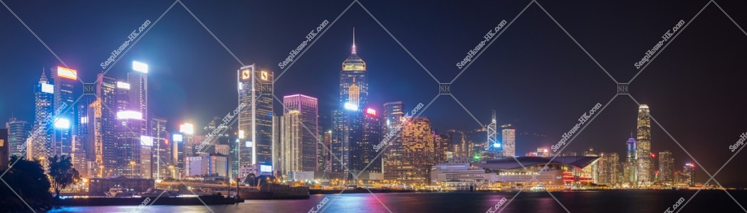 Panoramic night view from Wan Chai to Central