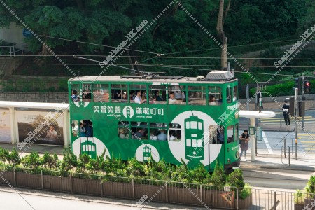 Hong Kong Tramway that stops at the station near Central