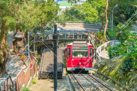 Peak Tram passing through the bridge