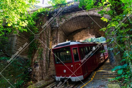 Peak Tram passing through the old tunnel