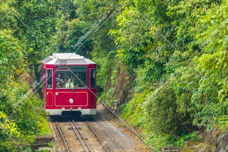 Peak Tram is driving to the road of Victoria Peak