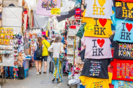 Woman street (Tung Choi Street)  in Mong Kok and the 「I Love HK」 T-shirt and peoples walking