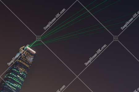 Symphony of Lights of Kowloon West. . Laser show of International Commerce Centre (ICC),. 6 lasers [oblique direction]