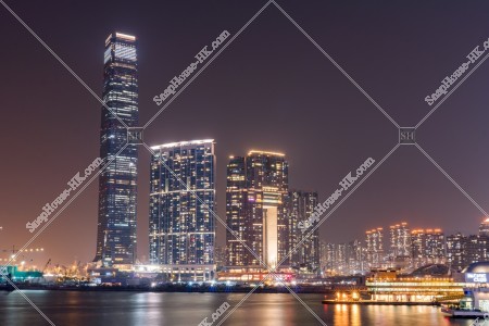 Night view of group of buildings in Kowloon West (taken from the South side) [Landscape]