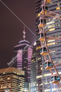 TheHong Kong Observation Wheel and Central buildings at night, Central