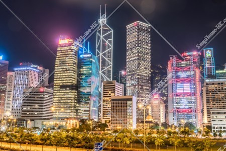 Group of buildings in the central business districts [night view] [Close-up photography]
