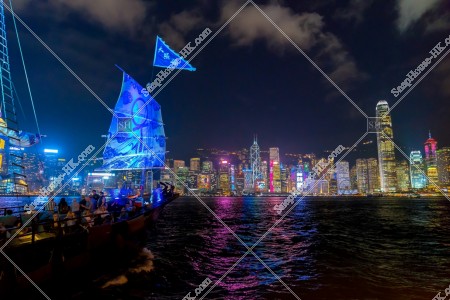 Night view of sightseeing ship and Central skyline