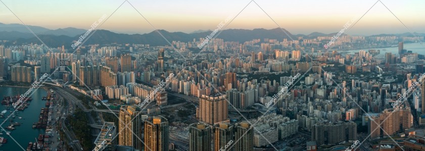 Panorama view of Kowloon Northwest to Northeast in the evening