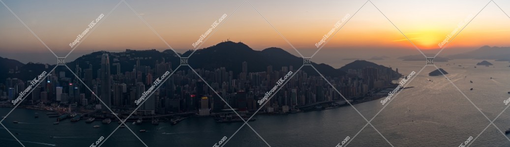 Sinking sun and Hong Kong Island