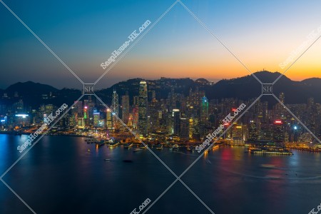 Hong Kong Island after sunset and the view of Central