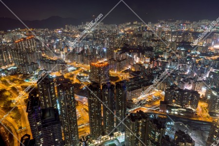 Night view from Kowloon West to Yaumatei to Mong Kok and Prince Edward