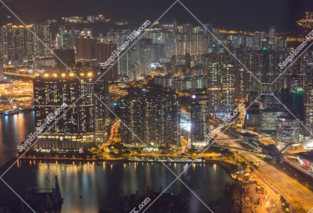 Night view of the buildings and mansions in Kowloon West
