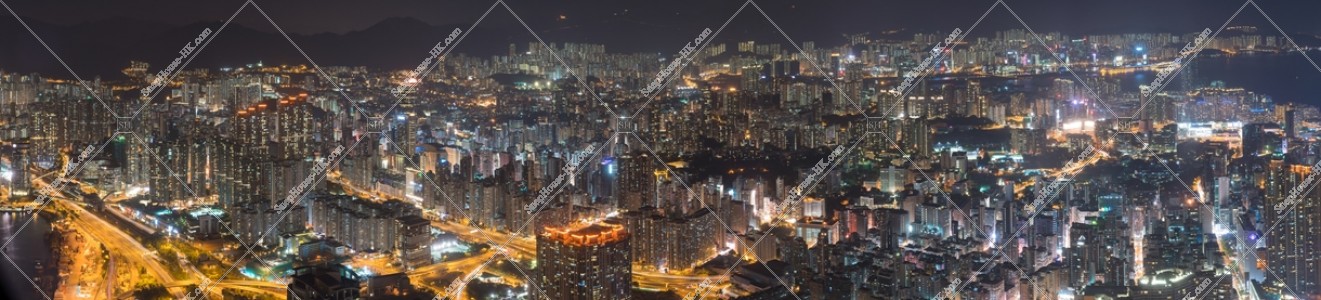 Panorama Night view from Kowloon Northwest to Northeast at noon