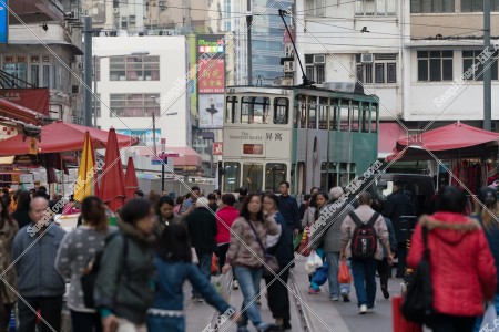 Hong Kong Tramway passing through Chun Yeung Street
