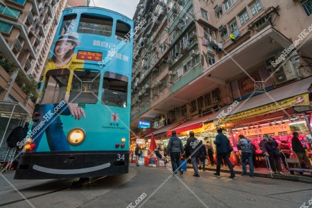 Hong Kong Tramway driving to Chun Yeung Street from the top view No.5