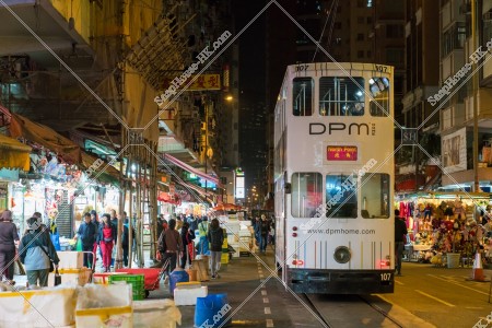Hong Kong Tramway driving to Spring Street at night No.2