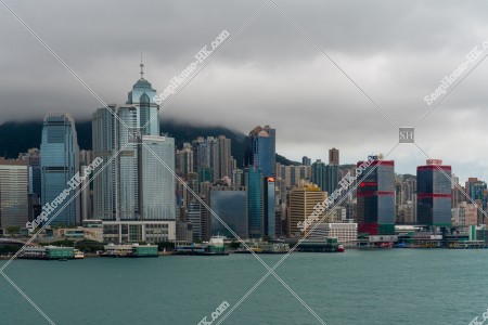 View of the high-rise buildings from Centarl to Sheung Wan on the cloudy weather