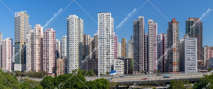 Panorama view of old high mansions