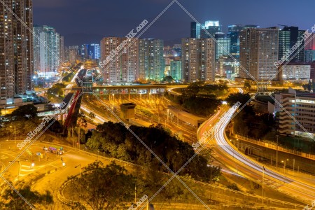 Panorama view of Kowloon Bay at night