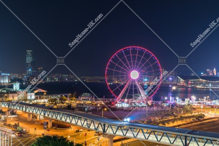 Night view of The Hong Kong Observation Wheel and Central